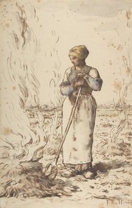 A Woman Burning Weeds, 1830-75 by Jean Francois Millet