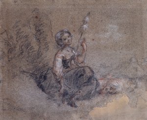 A Young Shepherdess Spinning by Jean Francois Millet