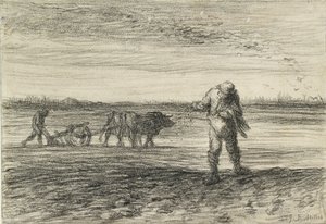 Man ploughing and another sowing by Jean Francois Millet