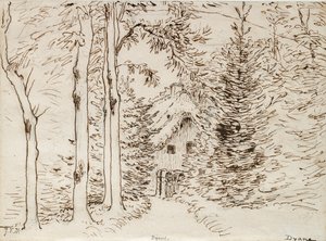 Path Through Woods to a Thatched House