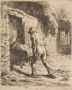 Peasant Pushing a Wheelbarrow, 1855 by Jean Francois Millet