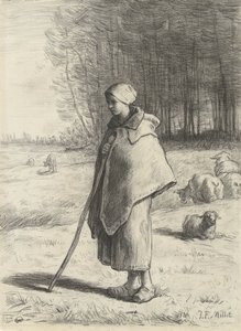 Shepherdess Leaning on a Stick by Jean Francois Millet