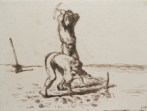 Two Peasants digging with Pickaxes, c1844-1846