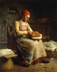 Woman Carding Wool