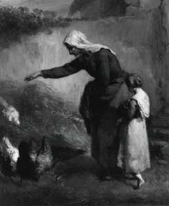 Woman Feeding Chickens by Jean Francois Millet