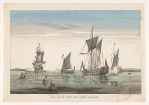 Seascape with Ships and Boats at Sunset by Jean François Daumont