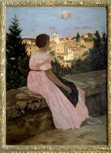 Pink Dress or View of Castelnau le Lez (Portrait of Therese des Hours) by Jean Frederic Bazille