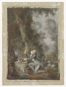 Young Man Kneeling by a Love Altar in a Garden by Jean Frederic Schall
