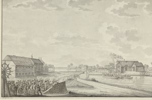 Attack of the Prussians under Colonel Van Borstel on the Duivendrecht Bridge, October 1, 1787 by Jean George Teissier (signed by artist)