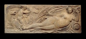 Nymph and little genie rides on a marine horse; Nymph and Triton surrounded by two small genies