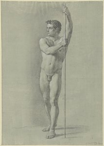 Standing Male Nude with a Stick by Jean Grandjean