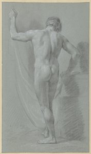 Standing Male Nude in Front of a Curtain, Seen from the Back by Jean Grandjean