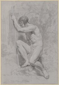 Seated Male Nude with a Stick, Turned to the Left by Jean Grandjean