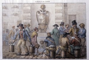 Former street metier in Paris: water carrier in front of a fountain by Jean Henri Marlet