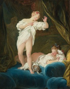 Two Girls on a Bed Playing with Their Dogs by Jean Honore Fragonard