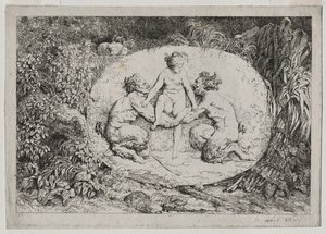 Bacchanales: Nymph Supported by Two Satyrs by Jean Honore Fragonard