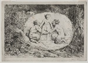 Bacchanales: Nymph Supported by Two Satyrs by Jean Honore Fragonard