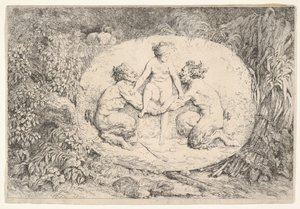 Nymph Supported by Two Satyrs by Jean Honore Fragonard