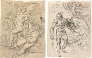 Orpheus and Eurydice (recto); Figure Studies (verso) by Jean Honore Fragonard