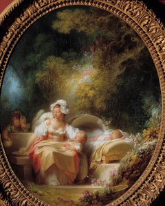 The good mother A young mother surrounded by her children in a garden