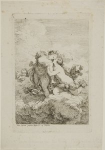 Two Female Figures on a Cloud by Jean Honore Fragonard