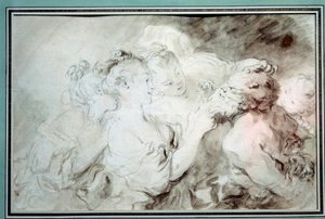 Young Girls Wrestling a Satyre by Jean Honore Fragonard