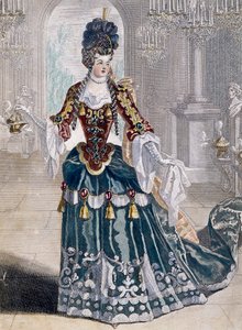 Portrait of Mademoiselle Desmatins, musician at Opera, engraving by Jean Berain by Jean I  Berain