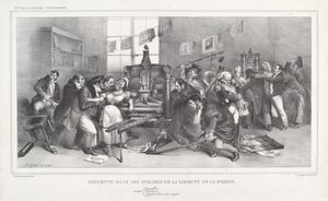 Descent into the Workshops of the Freedom of the Press by Jean Ignace Isidore Grandville, and Auguste Desperet