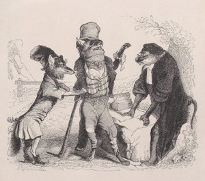 The Wolf pleading against the Fox, in front of the Monkey
