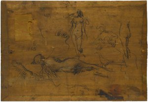 Girl with Blue Ribbon (recto) / Five nude studies, a peacock and a head in profile (verso)