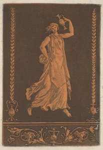 Young Draped Woman Walking from Left to Right, Carrying a Metal Vase