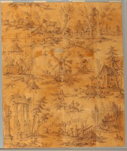 Cartoon for cotton printing: "The Tomb of Jean-Jacques Rousseau at Ermenonville"