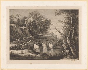 Landscape with Figures on a Stone Bridge by Jean Jacques de Boissieu