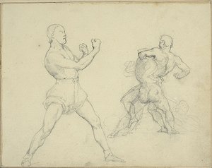 Boxer Facing Right and Two Men Wrestling by Jean Louis André Théodore Géricault