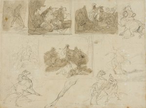 Sketches of a Cavalry Battle and Studies of a Draught Horse by Jean Louis André Théodore Géricault