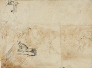 Sketches of an Equestrian Battle and the Head of a Greyhound by Jean Louis André Théodore Géricault