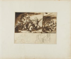 Three Sketches of an Equestrian Battle and a Sketch of Two