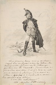 Letter to Samuel P. Avery with a drawing of a military figure, 1880 by Jean Louis Ernest Meissonier