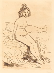 Nude Woman, Seated on Her Bed, Front View