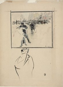 Sketches of a Framed Riot Scene and of a Man (recto); Woman with a Bonnet (verso)