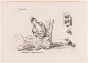 Woman breastfeeding while the windows shatter by Jean Louis Forain