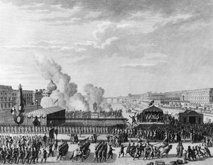 French Revolution: Volunteers at Pont Neuf in Paris, July 22 by Jean Louis II (after) Prieur