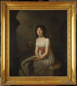 Citizen Tallien in a cell in La Force Prison, holding her cut hair, 1796