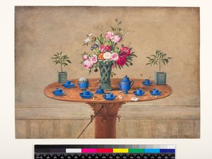 Still Life with a Vase of Flowers and a Tea Service