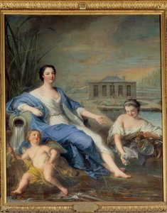 Full-length portrait of Marie Anne de Bourbon called Mademoiselle de Clermont (1697-1741) at the mineral waters of Chantilly by Jean Marc Nattier