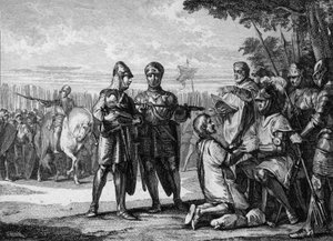 Battle of Tertry, 687: Pepin the Younger recognizes the authority of King Thierry III of Neustria (engraving by Jean Michel Moreau) by Jean Michel the Younger Moreau