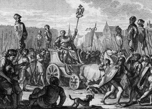 Defile by Philip II Auguste (1165-1223) in the streets of Paris, after the victory of the French army against the Flemish and Welfs of Othon IV at the Battle of Bouvines