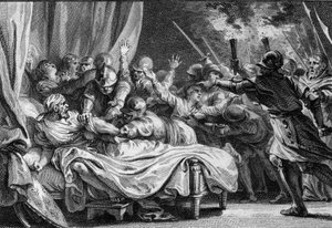 End of the Carolingian dynasty, 988: arrest of Charles (953-991), Duke of Lower Lorraine, by Hugues Capet (941-996) and his army. Engraving by Jean Michel Moreau, dit Moreau le Jeune (1741-1814) by Jean Michel the Younger Moreau
