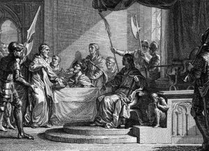 Interregnum of Charles Martel, 737: Charles Martel, mayor of the Palace, interregnum after the death of Thierry IV (713-737). Engraving by Jean Michel Moreau, dit Moreau le Jeune (1741-1814) by Jean Michel the Younger Moreau