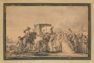 Marie Antoinette, Exiting Her Carriage and Surrounded by Her Cortege, Comforting a Peasant
